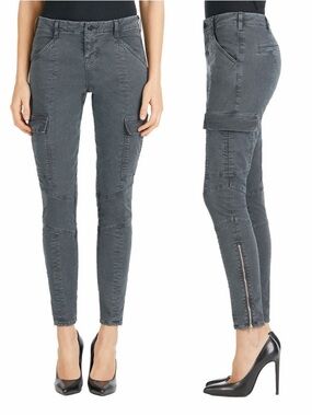 J Brand Houlihan Skinny Cargo Pants Gray Peached Sateen Ankle Zip Sz 27